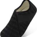 Besroad House Slippers for Women Men Comfy Barefoot Slippers Sock Furry Slip On House Shoes with Soft Rubber Sole for Bedroom Home Travel Yoga (10.5-11 Women/9-9.5 Men, Black Stripe)