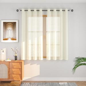 UPOPO Ivory Sheer Curtains 45 inches Linen Texured Farmhouse Living Room Wndow Curtain Panels Vintage Rustic Bedroom Sheers Open Weave Kitchen Basement Door Bathroom 2 Panels Grommet Top 52"x45"