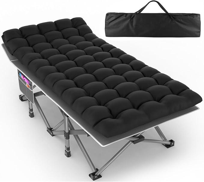 ZENPETIO 32in XXL Folding Camping Cot for Adults with Mattress, 900LBS Heavy Duty Portable Camp Bed, Oversized Foldable Sleeping Cot for Camping, Travel, Office (Gray Cot + Black Mattress), 32IN – XXL Wide Comfort