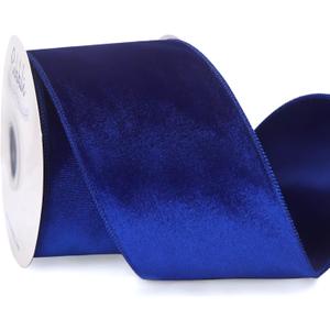 Ribbli Royal Blue Velvet Wired Ribbon 4 Inch Velvet with Satin Christmas Ribbon for Gift Wrapping Christmas Tree Decoration Crafts Wreaths Supplies-Continuous 10 Yards