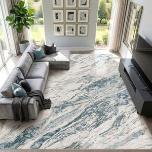 Micgeek Area Rugs for Living Room: 10X12 Abstract Washable Rug Modern Neutral Large Soft Stain Resistant Non-Slip for Bedroom Dining Room Indoor Home Office Carpet - Blue Brown