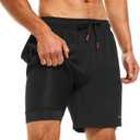 HODOSPORTS Mens 7" Swim Trunks with Compression Liner S-6XL Quick Dry Swimming Shorts Zipper Pockets Swimsuits (Black, S)