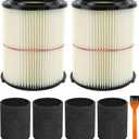 2 Pack 38754 Replacement Filters Fit for Craftsman CMXZVBE38754 fit 5-20 Gallon shop vacuum with 4 Pack Foam Sleeves and 1 Pack Brush