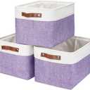 Storage Bins Large Fabric Storage Baskets for Shelves 3 Pack, Decorative Linen Closet Baskets with Handles for Organizing, Shelf, Clothes, Home, Office, 15x11x9.5Inches (Purple&White)