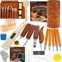 Wood Carving Kit, 32Pcs Wood Carving Tools with Storage Bag, Wood Whittling Knife Kit with 4pcs Templates & 11pcs Wood Carving Knives for Wood DIY Beginners