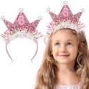 Zeyune 6th Birthday Crown Headband for Girls, Princess Tiara Glitter Pearl Hair Band, Happy Birthday Decorations and Gifts Hair Accessories for 6 Year Old Party