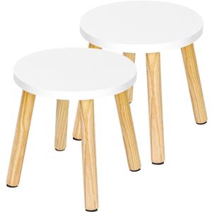 LIANTRAL 2 Pack Wooden Step Stool for Kids, Small Round Step Stool fit with Sensory Table, Sturdy Sitting Stool with Assembled Four-Legged for Living Room, Bedroom, Bathroom, Kitchen (White)