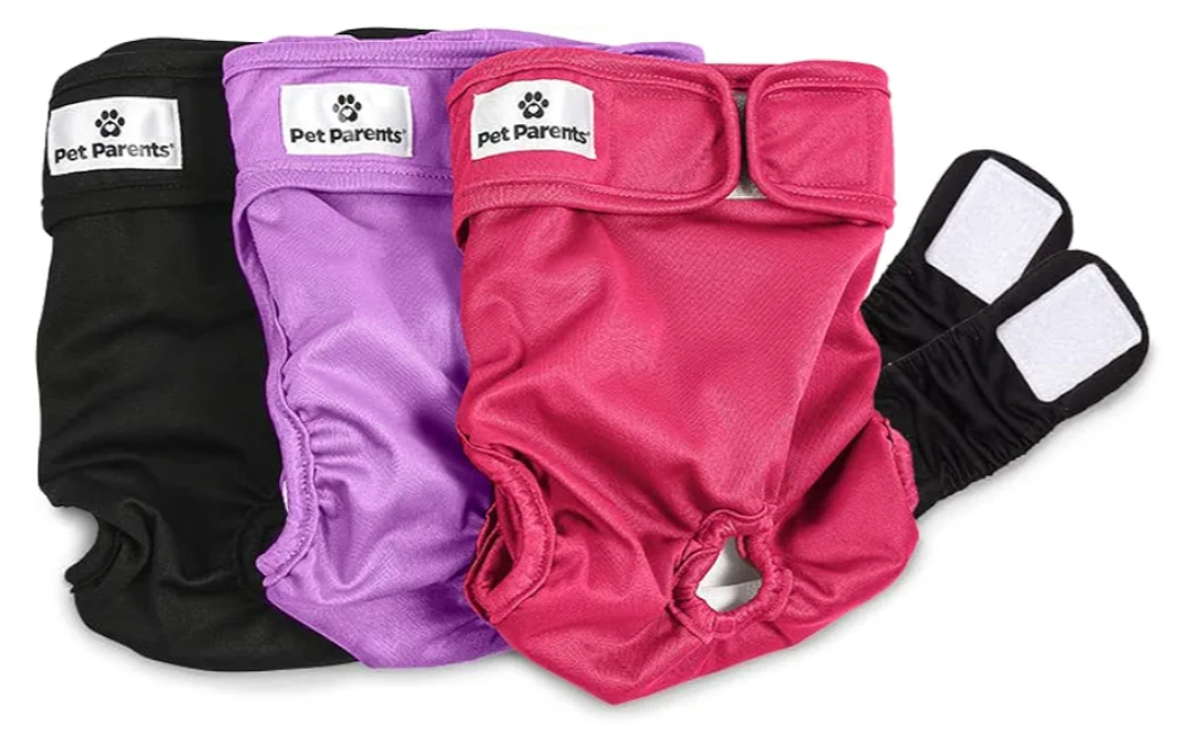 Pet Parents® Washable Dog Diapers (3pack) + Extendrs® of Durable Doggie Diapers, Premium Dog Diapers Female (Medium, Princess)