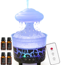 BOHOFAM Aroma Essential Oil Diffuser,Rain Cloud humidifier Simultaneously Water Drip and Air Mist,Rain Diffuser with 4 Hotel Collection Essential Oils for Home,Bedroom,Colorful Light(Black)