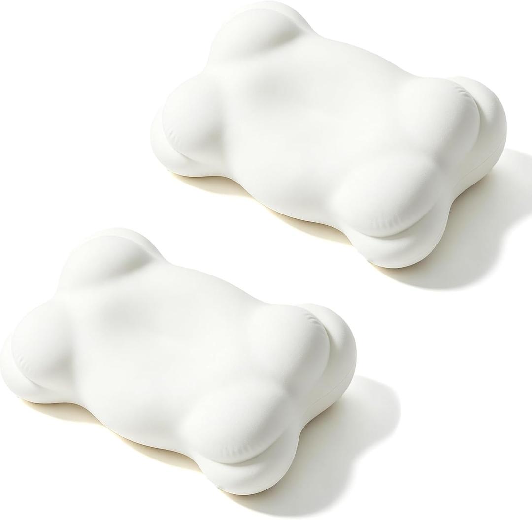 Cloud Pillow 2 Pack, Ergonomic Memory Foam Cervical Pillow, Adjustable Dual Height Neck Support, Breathable Washable Cover, for Side, Back, Stomach Sleepers, White (Cool 2PC)
