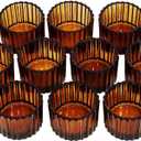 VOHO Amber Tealight Candle Holder Set of 12, 2'' x 1.4'' Glass Brown Small Votive Candle Holders Home Decoration, Clear Tealight Candles Holder for Table Centerpieces and Wedding Decor
