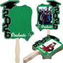 24 Pcs Graduation Cutout Face Fans with Handle Double Sided Personalized Grad Party Supplies Class of 2026 Grad Photo Props Blank DIY Photo Frame Graduation Party Souvenirs(Classic,Green)