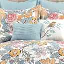 Lush Decor Sydney Comforter Set, 7 Piece, Full/Queen, Blue & Yellow - Fully Styled Bedding Queen Size Comforter Set - Colorful Floral Print - Cottage Core Decor - Coquette Bedding