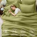FUANNA Queen Comforter Set Olive Green, 7 Pieces Soft Bedding Sets Queen Size, All Season Lightweight Bed in a Bag with Comforter, Flat Sheet, Fitted Sheet, Pillowcases & Shams