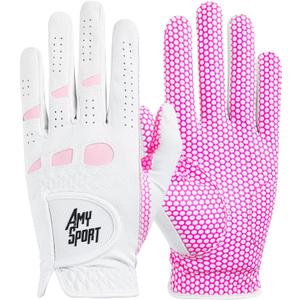 Amy Sport Golf Gloves Women Left Hand Right All Weather Rain Grip Value 2 Pack, Ladies Soft Pink Glove Lh Rh Both Hand Fit Size Small Medium Large XL (White, M)
