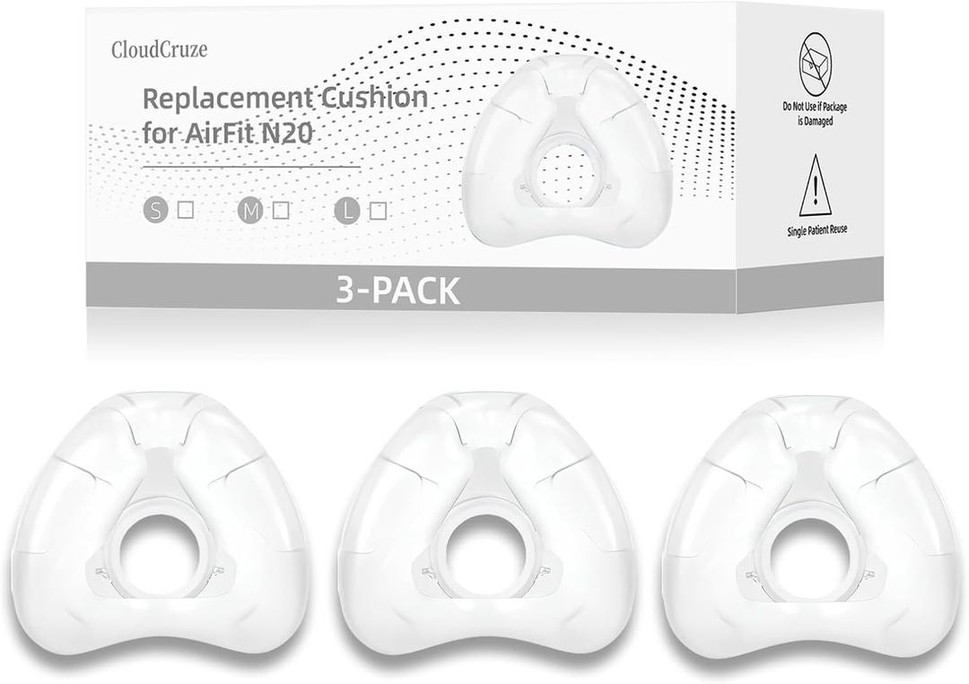 3 Pack Replacement Nasal Cushion for ResMed AirFit N20, Compatible with Original Frame, Reliable Seal and Durable Replacement Supplies, Small