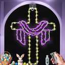 Cross with Drape Window Light 12in Hanging Outdoor He is Risen Lent Decoration Light Jesus Door Sign Decoration Lights Religious Cross Sign with Suction Cup Religion Party Supplies