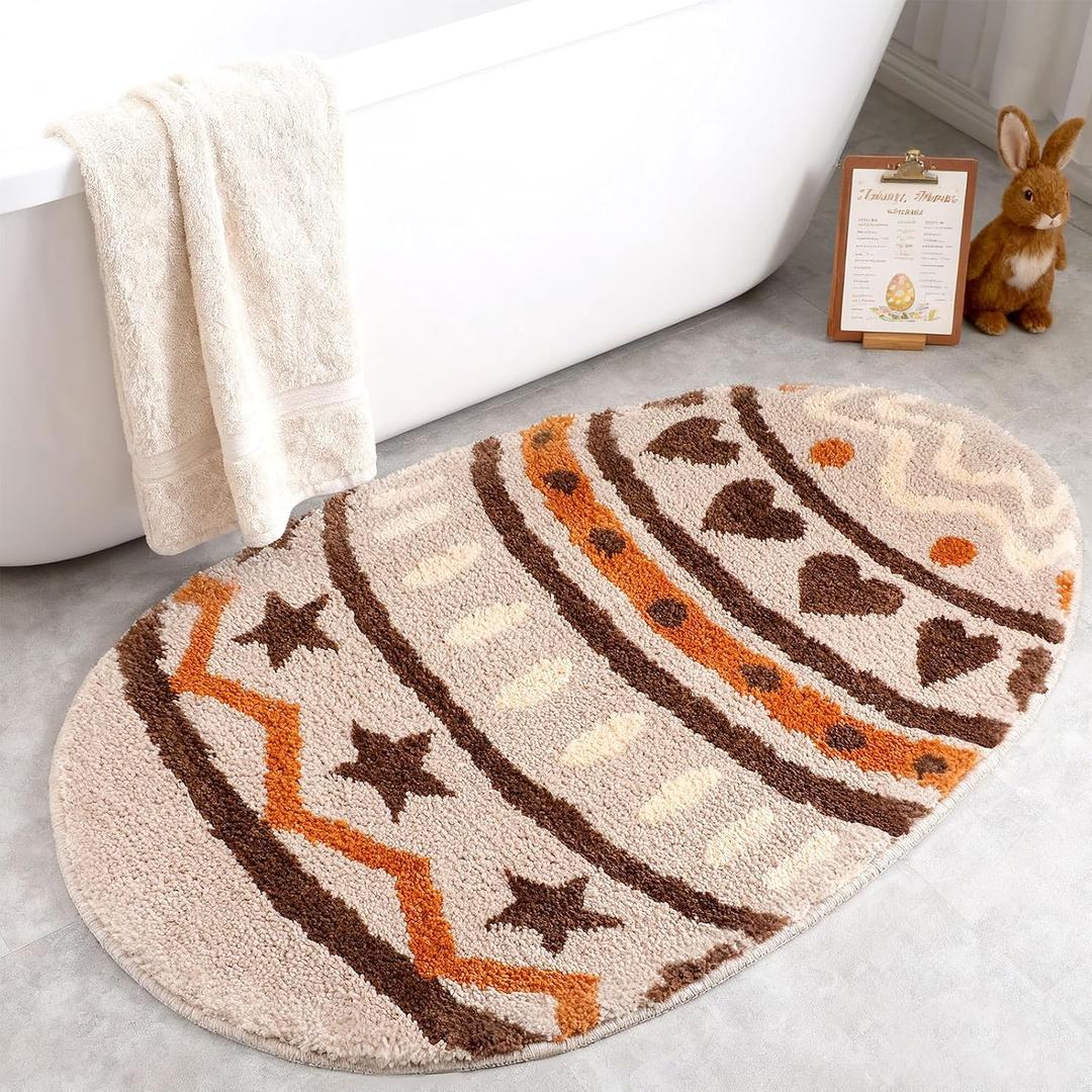 Dunzy Easter Bathroom Rug 20 x 30 Inch Easter Egg Rug Bath Mat Vintage Spring Bathroom Decor Soft and Absorbent Non Slip Cute Bath Mat for Bedroom Living Room Outdoor Home Party Decor