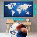 World Map XXL 51 x 28 inches in 'Error Blue', Fleece Wall Hanging as Travel Pin Board in Modern Wall Art Design, 20 Flag Push Pins Included