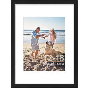 decorUhome 12x16 Picture Frame, Display 8.5x11 Certificate with Mat or 12x16 Poster without Mat, Wall Mounting Photo Frame, Black, 1 Pack