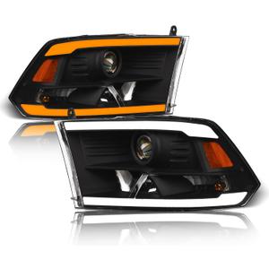 Alpha Owls 8722138 Projector Headlights With Switchback Sequential LED Light Bar & Startup Light - Black Amber Fits 2009-2018 Dodge Ram 1500 2500 3500/2019-2023 Classic Halogen Models