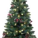 3ft Pre-lit Mini Christmas Tree,Artificial Pine 121 PVC Branches Tips with 11 Red Berries & 11 Pinecone & 70 LED String Lights & Burlap Wrapped Base Decor Xmas Tree for Tabletop,Battery Operated (Green)