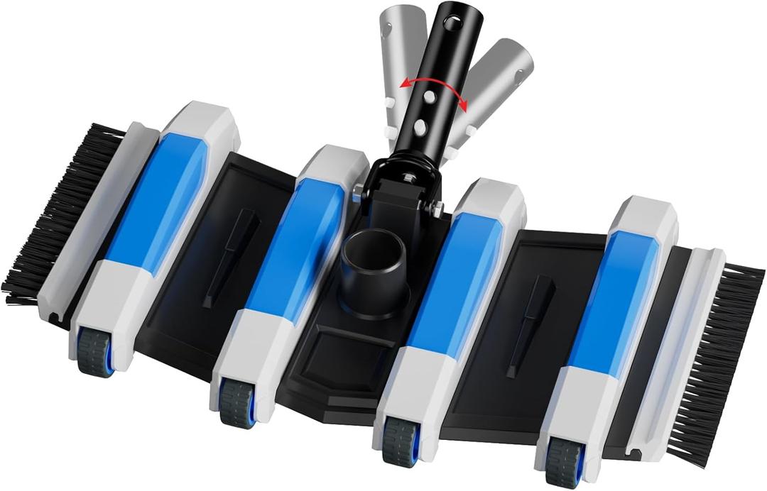 17.5" Pool Vacuum Head with Swivel Handle for Driectional Change by One Hand and Wheels Flexible Vacuum Head with Side Brushes and Wheels Pool Vac Head for Inground & Above Ground Pools (Blue)