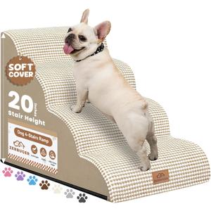 Dog Ramp and Stair for Bed 16" H-20 H,3-Step Cat Stair for Sofa and Chair,4-Step Dog Ramp for High Bed and Window,Durable Nonslip Fabric Cover for Indoor (Beige-20 H, Pet Friendly, 4)