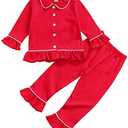 Ayalinggo Toddler Kids Baby Girl Solid Pjs Ruffle Long Sleeve Button Shirt Top and Pants Cotton 2Piece Pajamas Set, Size: 5-6 Years