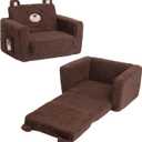 ALIMORDEN Fold Out Toddler Couch, Comfy 2-in-1 Cuddly Sherpa Bear Chair for Kids, Convertible Sofa to Lounger, Kids Cozy Corner Play Couch for Boys and Girls, Chocolate
