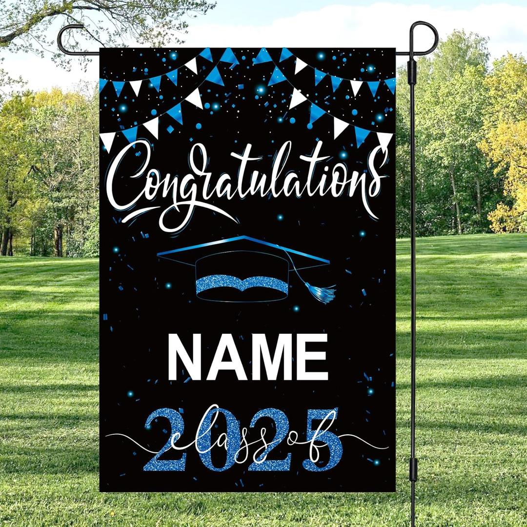Graduation Flags Personalized 2025, Graduation Garden Flag Double Sided Class Of 2025, Congrats Grad Garden Flags For Outside Yard Decoration, 18x12 Inch (Black Blue)