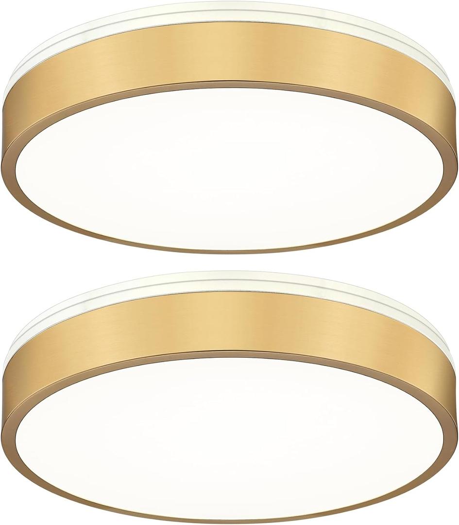 Ken & Ricky Modern Flush Mount LED Ceiling Light Fixture, 12 inch 5CCT Ceiling Light, Brushed Gold Ceiling Light Flush Mount, Hallway Lighting Fixtures Ceiling, KR3354-2PK