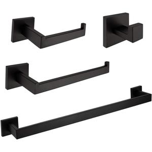 VELIMAX Premium Stainless Steel 4 Pieces Bathroom Hardware Accessories Set Wall Mounted Towel Bar Set, Matte Black, 23.6-Inch