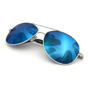J+S Premium Military Style Classic Aviator Sunglasses, Polarized, 100% UV protection for Men Women (Medium Frame - Silver Frame/Blue Mirror Lens)