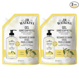 J.R. Watkins Gel Hand Soap Refill, Moisturizing Hand Wash, Formulated with Plant-Based Cleansers, Alcohol-Free, Cruelty-Free, Lemon, 34 Fl Oz, 2 Pack