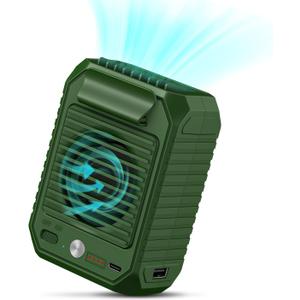 CIVPOWER Portable Waist Clip Fan, 10000mAh Battery Personal Hands-free Belt Fan, 3 Speeds, Body Fan for Outdoor Works, Farm, Hiking, Camping, Gardening, Travel (Green)