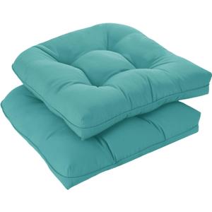 downluxe Outdoor Chair Cushions Set of 2 for Patio Furniture, Waterproof Tufted Overstuffed Patio Furniture Cushions, Thick Outdoor Seat Cushion, 19" X 19" X 5", Teal