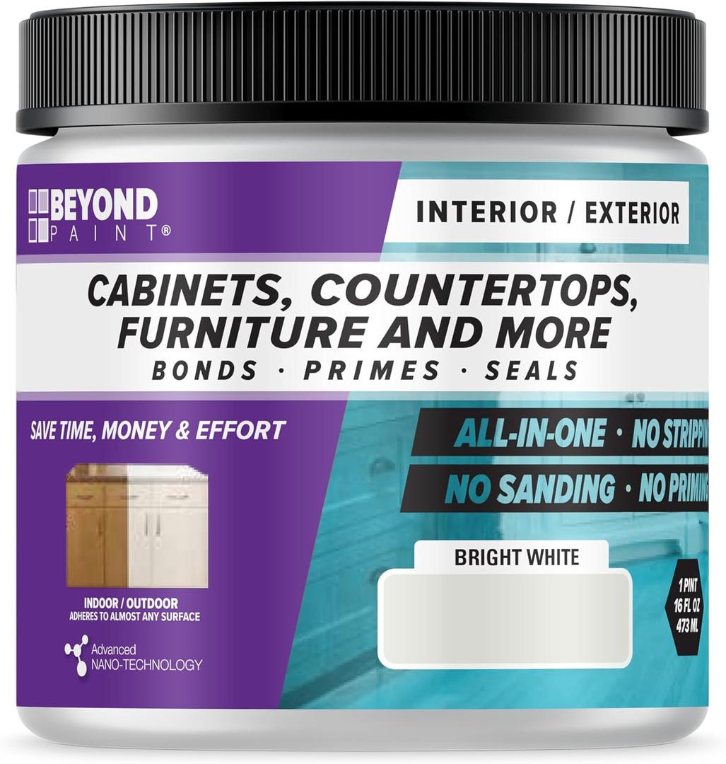 Beyond Paint All-in-One Refinishing Paint, No Sanding, Matte Finish for Cabinets, Countertops, Furniture and Doors, 1 Pint, Bright White