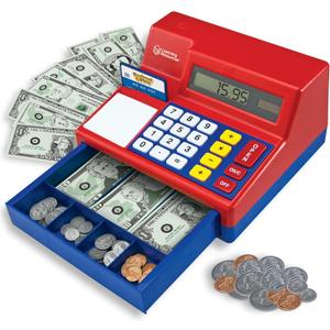 Learning Resources Pretend & Play Calculator Cash Register Toy - Gift for Kids, Toddler Toys, Play Money & Credit Card, Shopping Store Playset, Educational Preschool Activities
