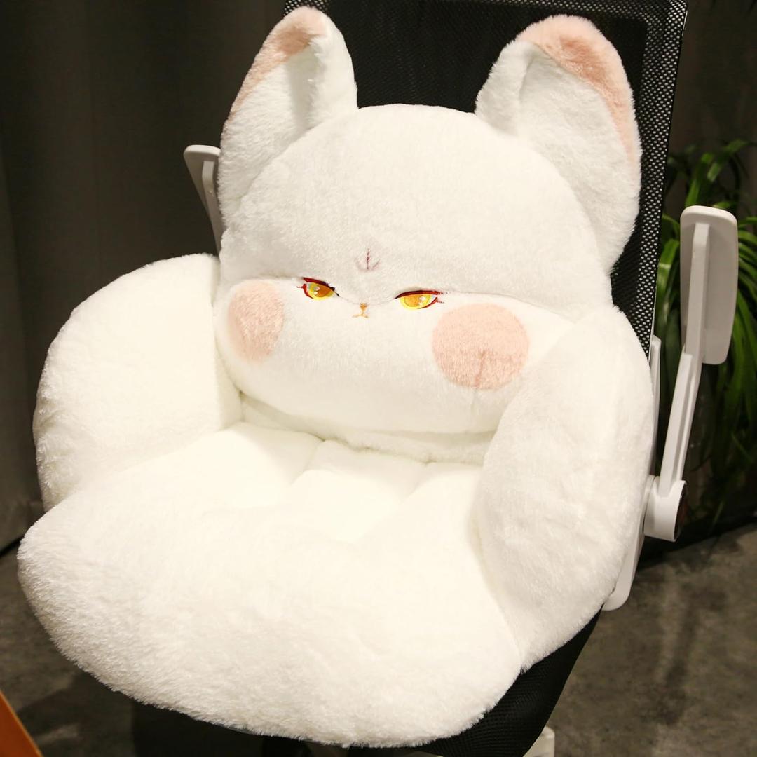 Cute Gaming Chair Cushion, Soft Desk Chair Cushion, Seat Cushion for Office Chair, Kawaii Fox Chair Pillow, Back Support for Office Chair, Lumbar Support Pillow, Non Slip Sitting, 17.7"17.7"