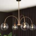 classy leaves Chandeliers for Dining Rooms, 33 Modern Gold Chandelier, Large Globe Pendant Light Fixtures with Globe Seeded Glass Shade for Living Room, Bedroom & Kitchen, Dark Golden Finish