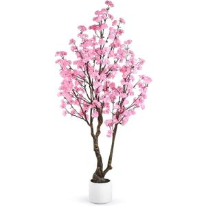 Artificial Cherry Blossom Tree, 7FT Tall Artificial Tree with White Pot, Pink Fake Sakura Flower Tree, Faux Silk Plants for Home, Living Room, Wedding, Garden, Balcony, Hotel Decoration