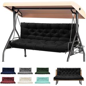 Porch Swing Cushions, Waterproof Swing Cushions Replacement with Backrest, Outdoor Swing Bench Cushions 2-3 Seater Replacement for Patio Furniture 60x40 (Black)