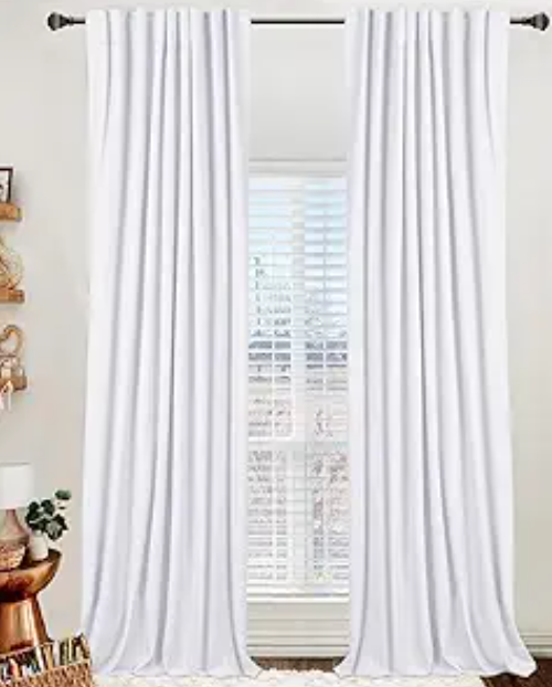 100% Blackout Shield Linen Blackout Curtains for Bedroom 96 Inches Long, Back Tab/Rod Pocket Living Room Drapes, Thermal Insulated Blackout Curtains 1 Panel 50" W x 96" L, Bright White