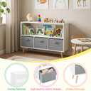 Kids Bookshelf and Toy Storages, 2 Tier Wooden Bookshelf for Kids with 3 Fabric Drawers, Bookcase for Kids Room, Nursery, Playroom, Kindergarten and Classroom (Grey), 35.43 x 11.02 x 23.6 inches