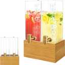 Beverage Dispenser with Stand, 4 Gallon Dual Drink Dispenser Stand, Large Drink Dispenser for Party, Wood Stand 