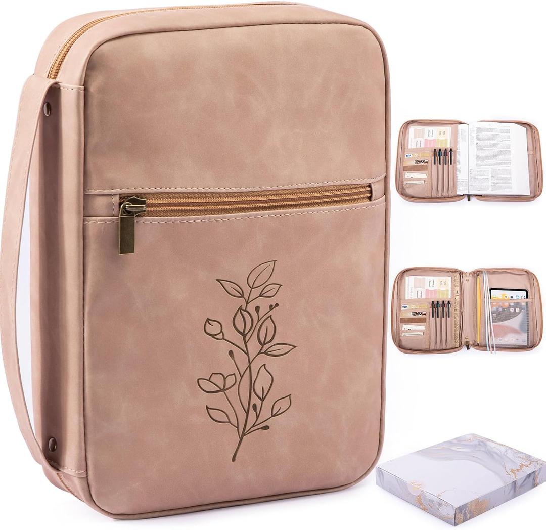 Large PU Leather Bible Cover for Men, Women Packed in Gift Box - Bible Carrying Case Debossed Bible Case - Bible Carrier - Bible Bag with Pocket for Bible Study Suppliers, Bible Gift for Book Lovers