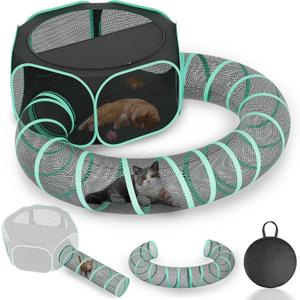 Outdoor Cat Enclosure with Tunnel - Portable Catio Outdoor Cat Tent for Camping Travel Trip - Outside Cat Playpen for Small Animals and Kittens