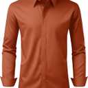 Alimens & Gentle Men's Dress Shirt Regular Fit Stretch Stain Shield Long Sleeve Solid Business Wedding Button Down Shirts (Medium, Burnt Orange)