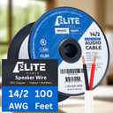 Elite 14/2 Speaker Wire 100ft, UL Listed, CMR/CL3R, (Riser/In-Wall & Outdoor/In-Ground (Direct Burial)- 100% Oxygen Free Pure Bare Copper (OFC), 14AWG/2-Conductor, 100ft Bulk Cable (105 strands) White